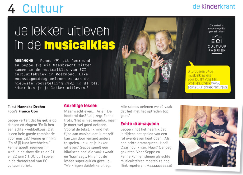 Je lekker uitleven in de musicalklas ECI Cultuurfabriek
